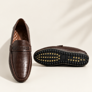 Men’s Brown Crocodile-Texture Loafers
