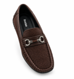 Men’s Brown Textured Loafers with Metal Detail - Image 3