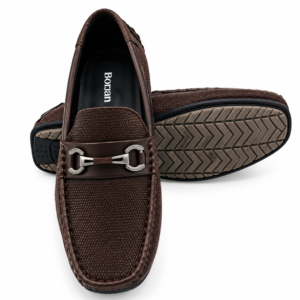 Men’s Brown Textured Loafers with Metal Detail