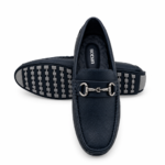 Men’s Black Loafers with Silver Metal Detail