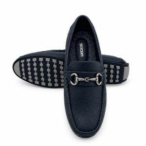 Men’s Black Loafers with Silver Metal Detail