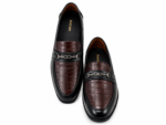 Men's Black & Brown Crocodile-Texture Loafers Shoes