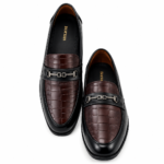 Men's Black & Brown Crocodile-Texture Loafers Shoes